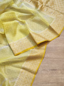 Yellow Banarasi Kora Silk Saree with Lehariya Tie & Dye Pattern