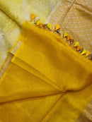 Yellow Banarasi Kora Silk Saree with Lehariya Tie & Dye Pattern