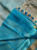 Blue Banarasi Kora Silk Saree with Lehariya Tie & Dye Pattern