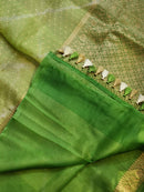 Green Banarasi Kora Silk Saree with Lehariya Tie & Dye Pattern