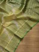 Green Banarasi Kora Silk Saree with Lehariya Tie & Dye Pattern