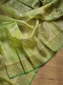 Green Banarasi Kora Silk Saree with Lehariya Tie & Dye Pattern