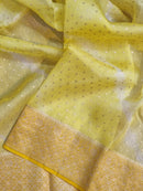 Yellow Banarasi Kora Silk Saree with Lehariya Tie & Dye Pattern