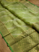 Green Banarasi Kora Silk Saree with Lehariya Tie & Dye Pattern