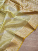 Yellow Banarasi Kora Silk Saree with Lehariya Tie & Dye Pattern