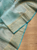 Blue Banarasi Kora Silk Saree with Lehariya Tie & Dye Pattern
