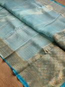 Blue Banarasi Kora Silk Saree with Lehariya Tie & Dye Pattern