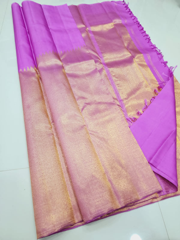 Lilac Pink Raising Temple Border Kanchipuram Silk Saree