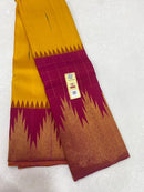 Yellow Traditional Korvai Temple Border Handloom Kanchipuram Silk Saree