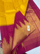 Yellow Traditional Korvai Temple Border Handloom Kanchipuram Silk Saree