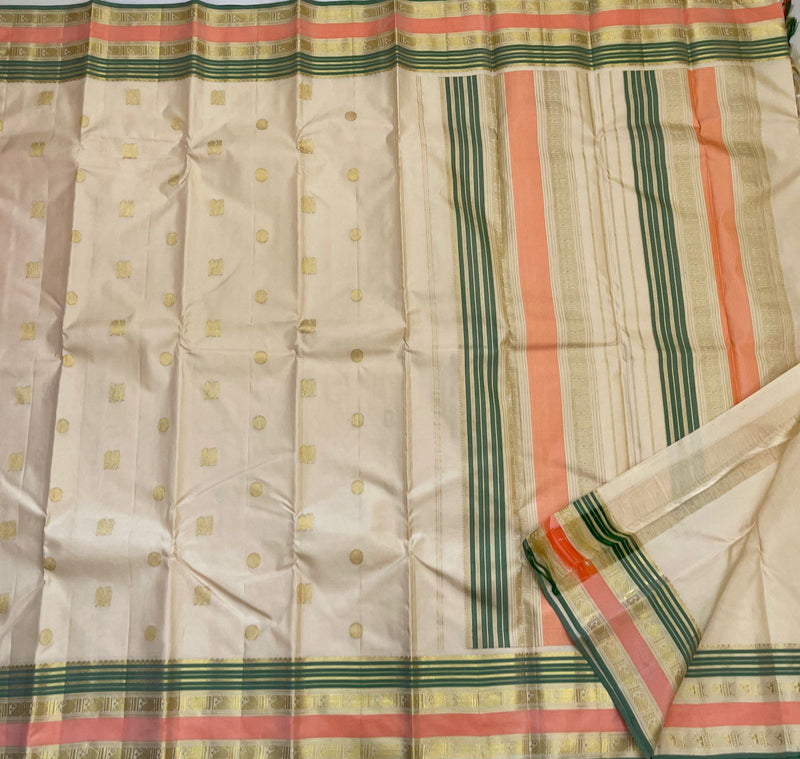 Half White Kanchipuram Pure Silk Saree