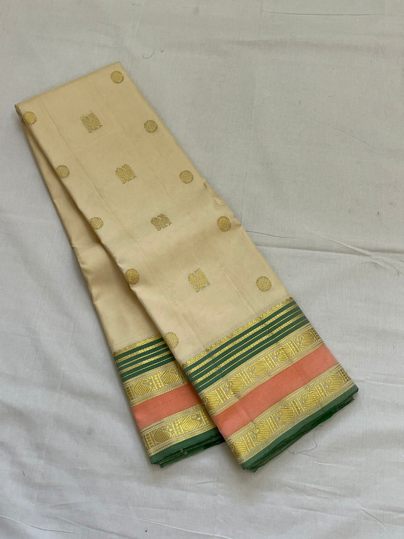 Half White Kanchipuram Pure Silk Saree