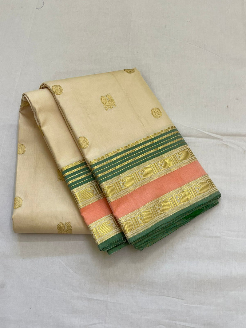 Half White Kanchipuram Pure Silk Saree