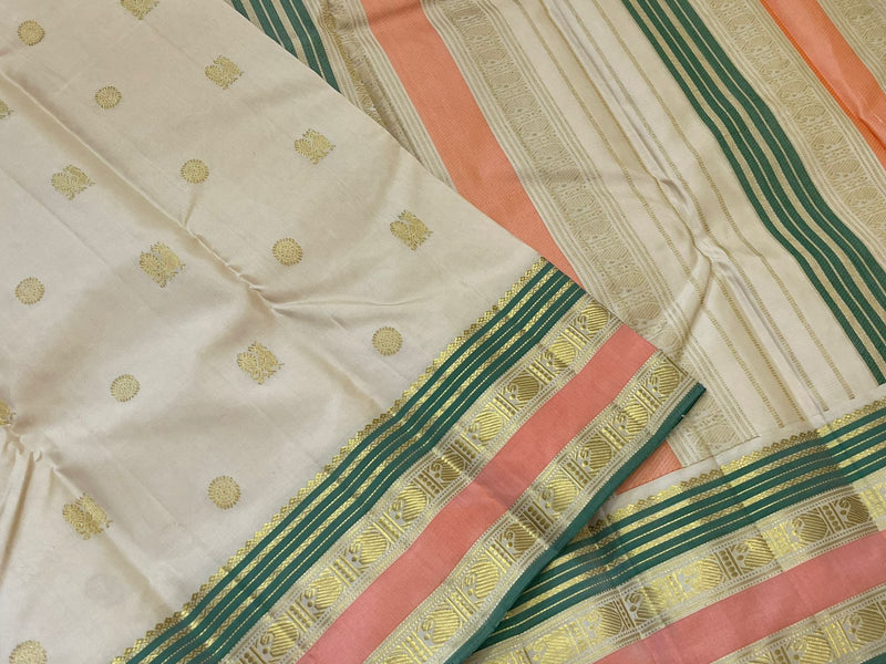 Half White Kanchipuram Pure Silk Saree