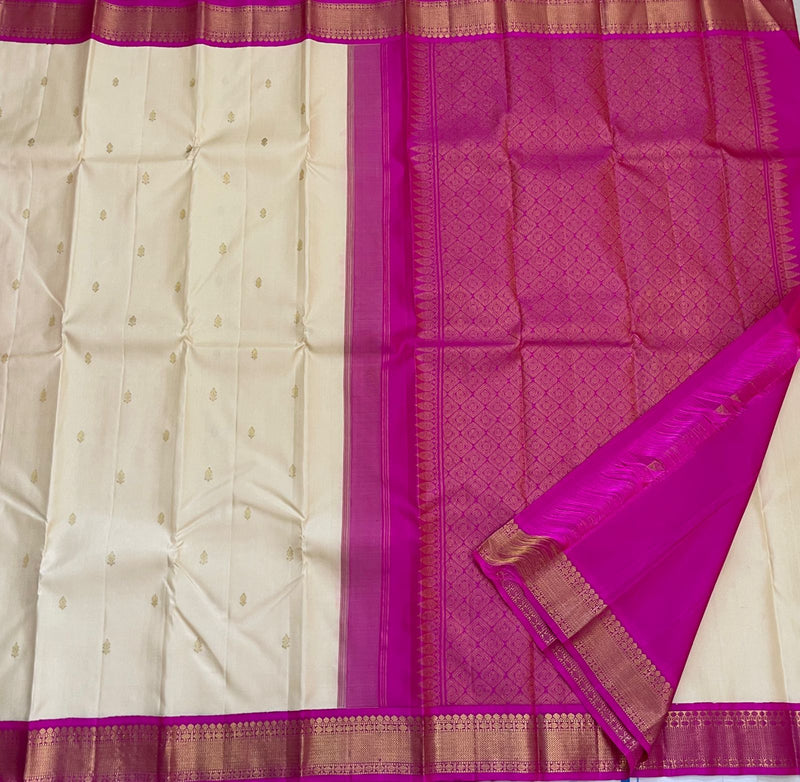 Half White Korvai Kanchipuram Pure Silk Saree