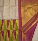 Half White Korvai Temple Border Kanchipuram Pure Silk Saree