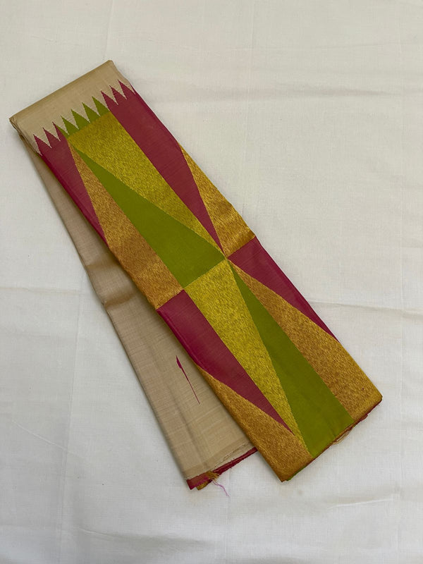 Half White Korvai Temple Border Kanchipuram Pure Silk Saree