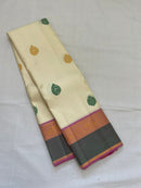 Half White Korvai Kanchipuram Silk Saree with Silk Thread Butta