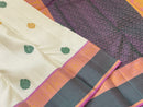Half White Korvai Kanchipuram Silk Saree with Silk Thread Butta