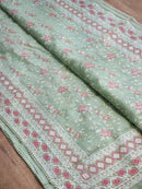 Pistha Green Organza Saree with Chikankari Embroidery Work & Crochet Lace