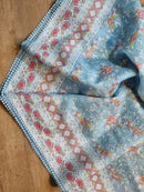 Pastel Blue Organza Saree with Chikankari Embroidery Work & Crochet Lace