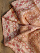 Peach Pink Organza Saree with Chikankari Embroidery Work & Crochet Lace