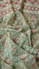 Pistha Green Organza Saree with Chikankari Embroidery Work & Crochet Lace