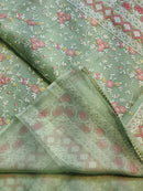 Pistha Green Organza Saree with Chikankari Embroidery Work & Crochet Lace