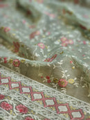 Pistha Green Organza Saree with Chikankari Embroidery Work & Crochet Lace
