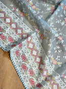Pastel Blue Organza Saree with Chikankari Embroidery Work & Crochet Lace