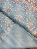 Pastel Blue Organza Saree with Chikankari Embroidery Work & Crochet Lace