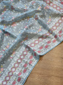 Pastel Blue Organza Saree with Chikankari Embroidery Work & Crochet Lace