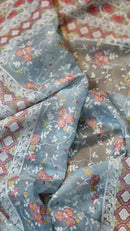 Pastel Blue Organza Saree with Chikankari Embroidery Work & Crochet Lace