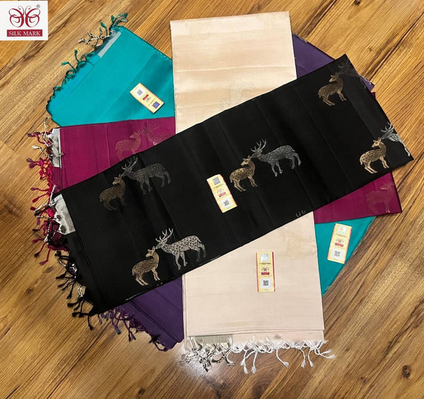 Pure Soft Silk Saree with Unique Deer Butta Designs