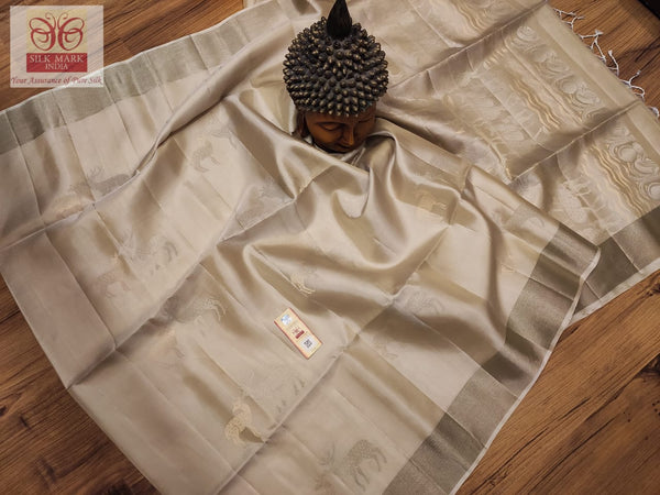 Half White Soft Silk Saree with Unique Deer Butta Designs