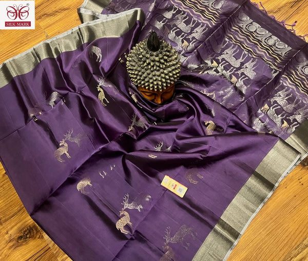 Purple Soft Silk Saree with Unique Deer Butta Designs