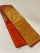 Orange Pink Korvai Raising Temple Border Kanchipuram Silk Saree