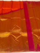 Orange Pink Korvai Raising Temple Border Kanchipuram Silk Saree