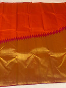 Orange Pink Korvai Raising Temple Border Kanchipuram Silk Saree