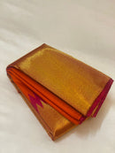 Orange Pink Korvai Raising Temple Border Kanchipuram Silk Saree
