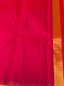 Orange Pink Korvai Raising Temple Border Kanchipuram Silk Saree