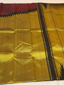 Maroon Black Korvai Raising Temple Border Kanchipuram Silk Saree