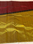 Maroon Black Korvai Raising Temple Border Kanchipuram Silk Saree