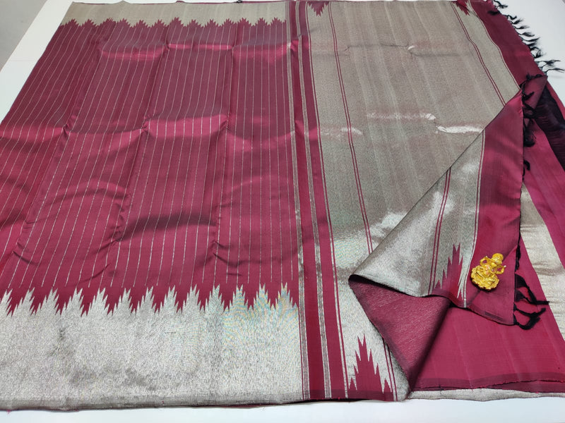 Kanchipuram Silk Saree with Silver Zari Temple Border