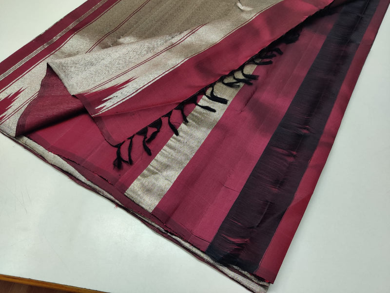 Kanchipuram Silk Saree with Silver Zari Temple Border