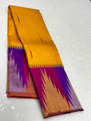 Yellow Korvai Multi Color Temple Border Kanchipuram Silk Saree