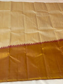 Half White Beige with Pink Korvai Raising Temple Border Kanchipuram Silk Saree