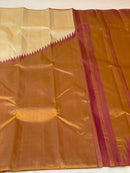Half White Beige with Pink Korvai Raising Temple Border Kanchipuram Silk Saree