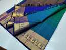 Peacock Blue Embossed Kanchipuram Pure Silk Saree