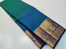 Peacock Blue Embossed Kanchipuram Pure Silk Saree